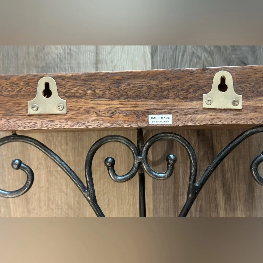 Wood and Wrought Iron Handmade Wall Shelf Bracket in Brown and Black